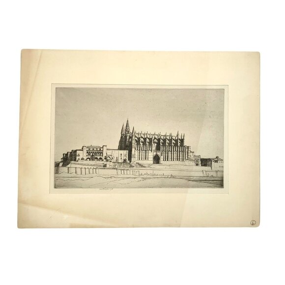 Etching Cathederal Palma Majorica by Robert Austin Antique Art